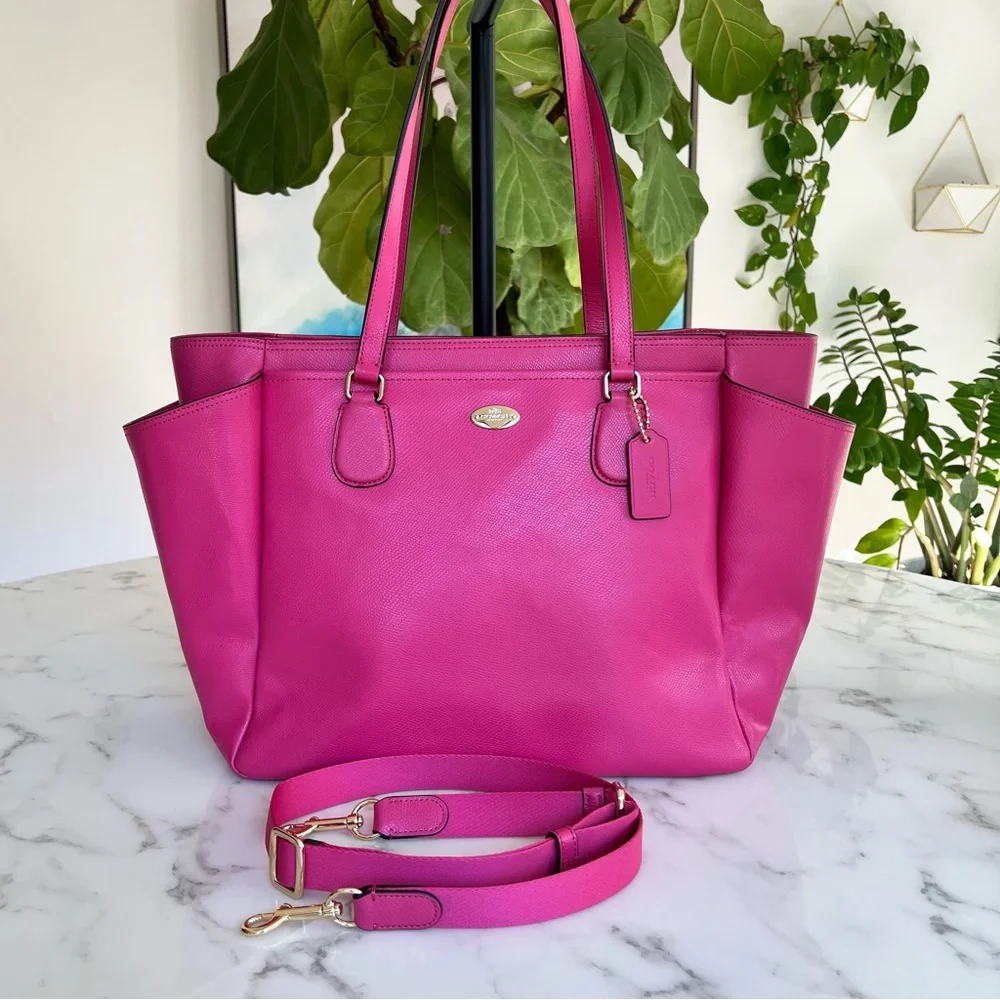 NWT Coach Crossgrain Leather Baby Diaper Bag F35702 Dahlia Pink